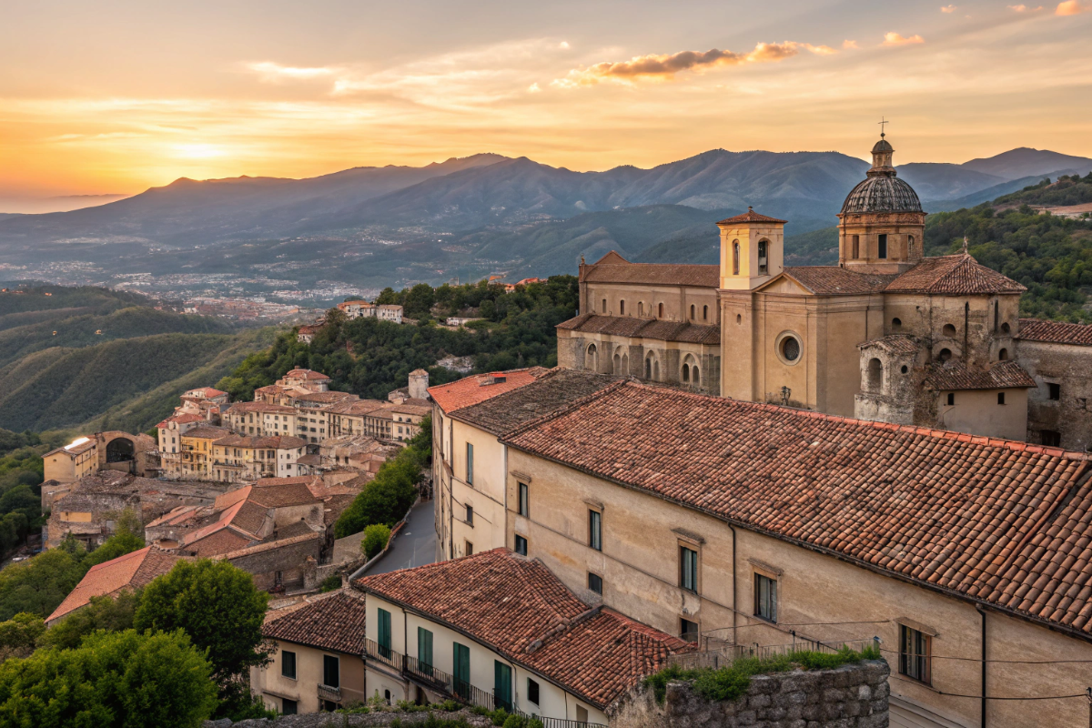 Panorama della città di Cosenza in Calabria con i tetti storici