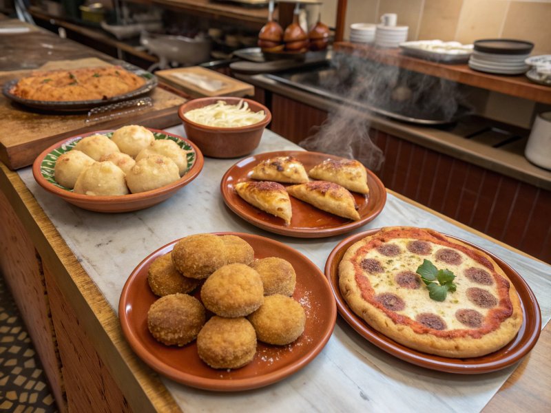 Piatti di rosticceria calabrese: arancini, panzerotti e crocchette